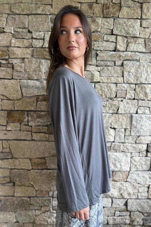 Essential Jersey Long Sleeve Top Graphite ~